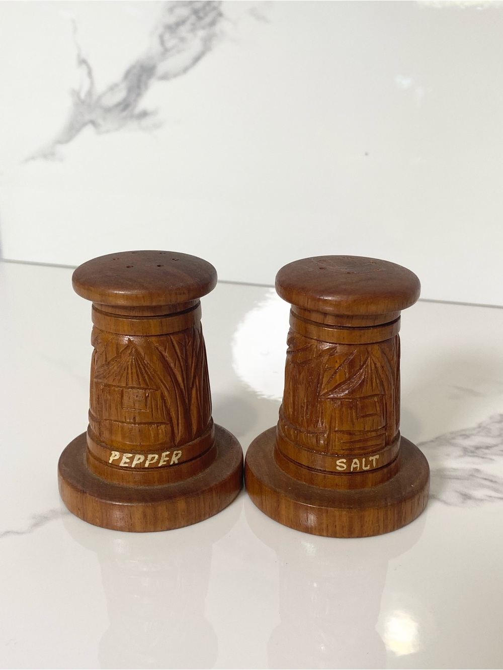 Wooden Hand Carved Salt and Pepper Shaker